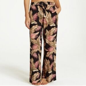 Billabong Boho Pants Black Tropical Print | Flowy Beach Vacation Pants | Size L